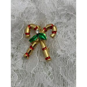 Vintage Candy Cane Rhinestone Brooch